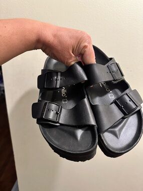 Papillio Black Double-Buckle Slide Sandals